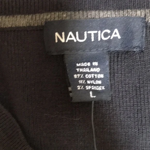 NWT! NAUTICA size L navy mens V neck cotton sweater